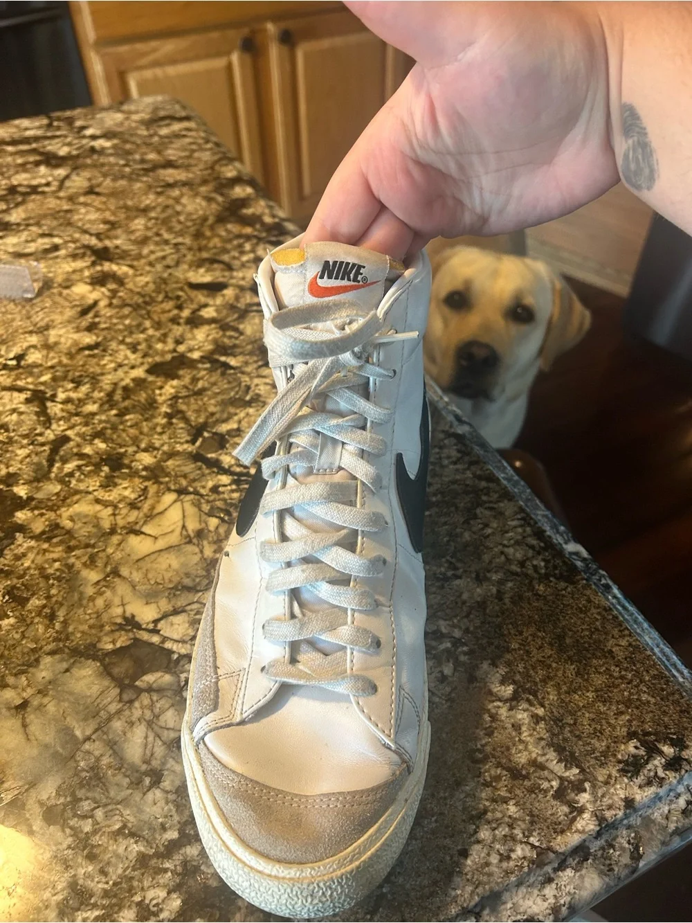 Nike High-Top Sneakers White with Black Swoosh